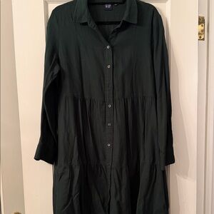 GAP Forest Green Tiered Button-Up Dress